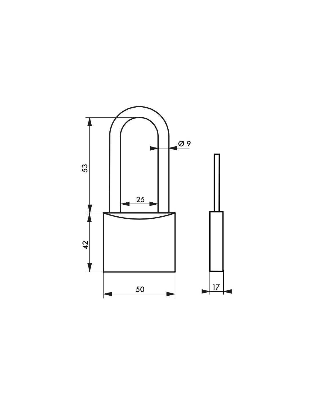 Lucchetto Tipo 1, ottone, interno, arco mezza altezza in acciaio, 50mm, 3 chiavi - THIRARD
