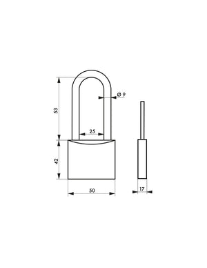 Lucchetto Tipo 1, ottone, interno, arco mezza altezza in acciaio, 50mm, 3 chiavi - THIRARD