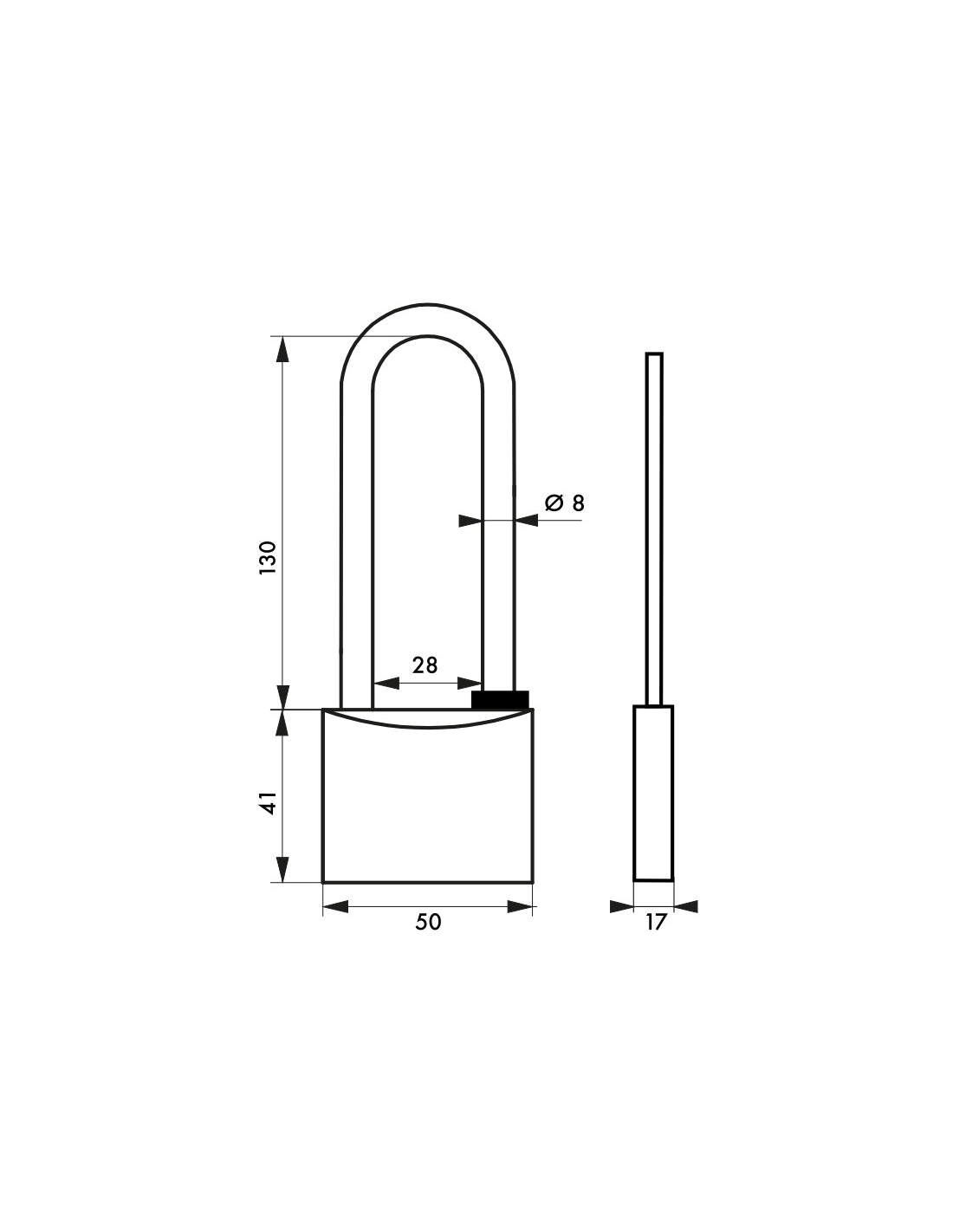 Lucchetto Tipo 1, esterno, ottone cromato, arco alto, 50mm, 2 chiavi - THIRARD