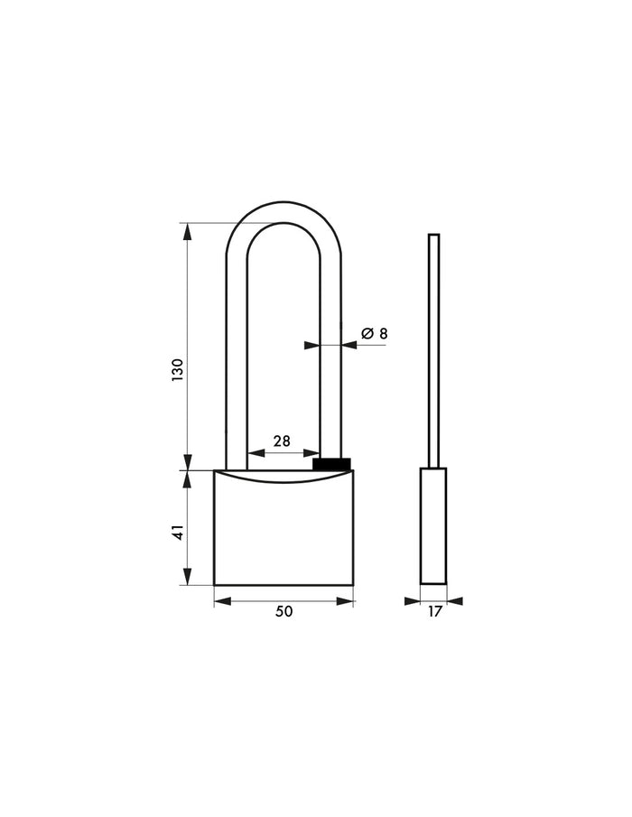 Lucchetto Tipo 1, esterno, ottone cromato, arco alto, 50mm, 2 chiavi - THIRARD