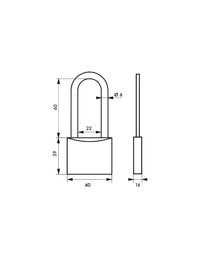 Lucchetto Transit 40 arco inox mezza altezza, ottone, da esterno, 2 chiavi piatte reversibili - THIRARD