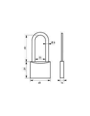 Lucchetto Transit 40 arco inox mezza altezza, ottone, da esterno, 2 chiavi piatte reversibili - THIRARD