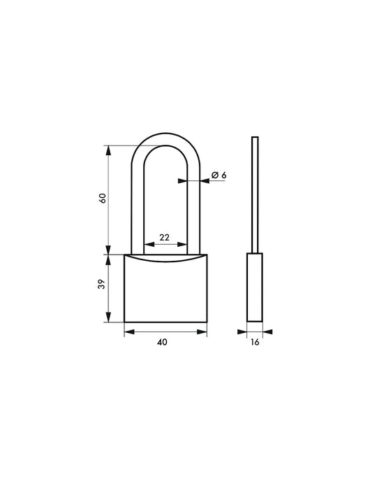 Lucchetto Transit 40 arco inox mezza altezza, ottone, da esterno, 2 chiavi piatte reversibili - THIRARD