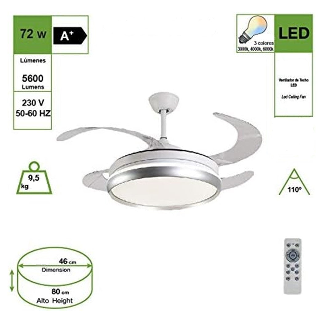 Trade Shop - Luce Decorativa Ventilatore Soffitto Luce Led 6000k 4000k 3000k 400cm 72w Con 3 Pale -        