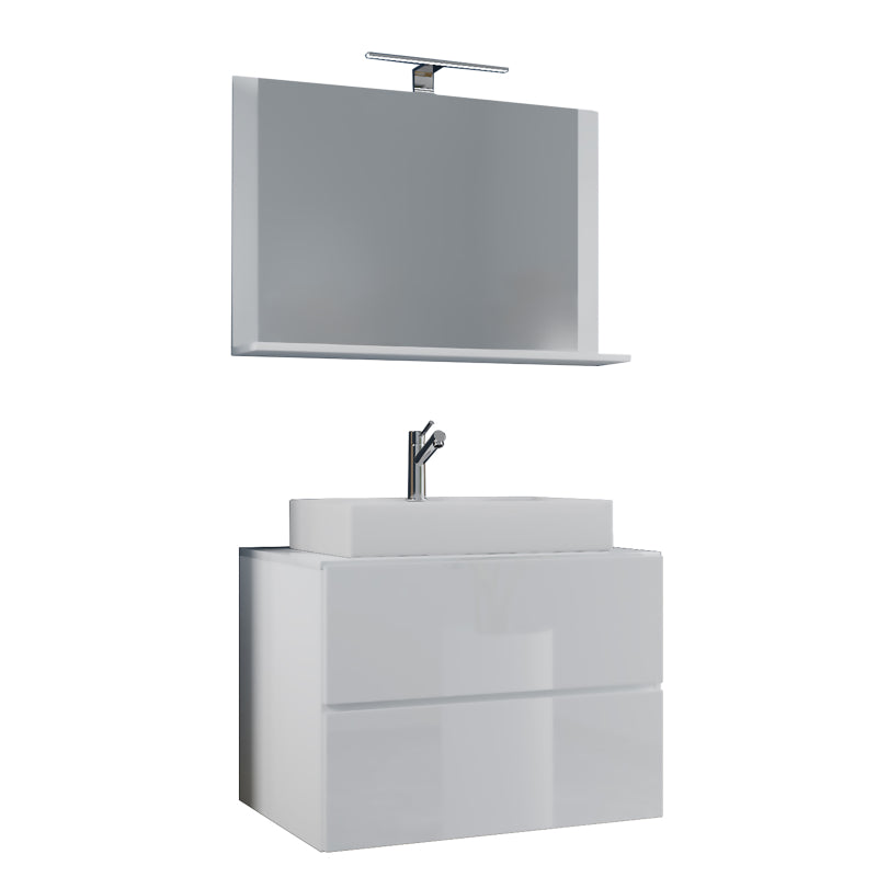 Luce di Ezooza Mobile Sospeso con 2 cassetti Large con lavabo in ceramica di alta qualità e specchio, Bianco , lavabo Bianco