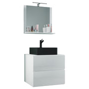 Luce di Ezooza Mobile Sospeso con 2 cassetti Large con lavabo in ceramica di alta qualità e specchio, Bianco , lavabo Nero