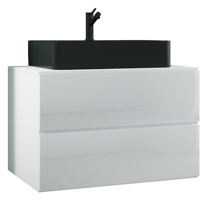 Luce di Ezooza Set Bagno 2 Pezzi Mobile Extra Large con 2 cassetti e Lavabo sospesi, Bianco , lavabo Nero