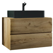 Luce di Ezooza Set Bagno 2 Pezzi Mobile Extra Large con 2 cassetti e Lavabo sospesi, Rovere miele , lavabo Nero