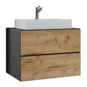 Luce di Ezooza Set Bagno 2 Pezzi Mobile Extra Large con 2 cassetti e Lavabo sospesi, Antracite/Rovere , lavabo Bianco