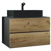 Luce di Ezooza Set Bagno 2 Pezzi Mobile Extra Large con 2 cassetti e Lavabo sospesi, Antracite/Rovere , lavabo Nero