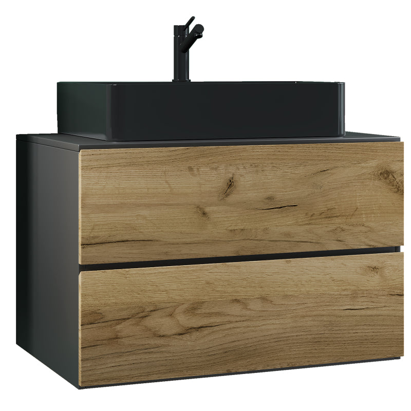 Luce di Ezooza Set Bagno 2 Pezzi Mobile Extra Large con 2 cassetti e Lavabo sospesi, Antracite/Rovere , lavabo Nero
