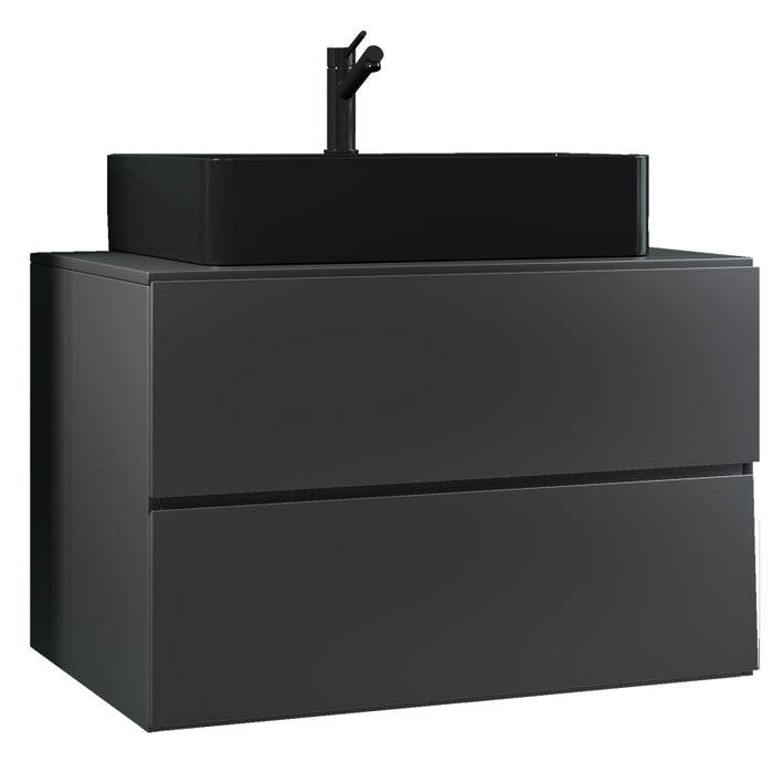 Luce di Ezooza Set Bagno 2 Pezzi Mobile Extra Large con 2 cassetti e Lavabo sospesi, Antracite , lavabo Nero