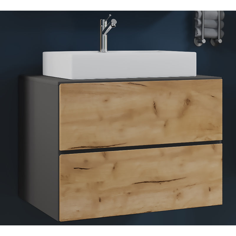 Luce di Ezooza Set Bagno 2 Pezzi Mobile Extra Large con 2 cassetti e Lavabo sospesi, Antracite/Rovere , lavabo Bianco
