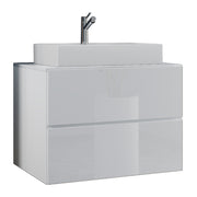 Luce di Ezooza Set Bagno 2 Pezzi Mobile Extra Large con 2 cassetti e Lavabo sospesi, Bianco , lavabo Bianco