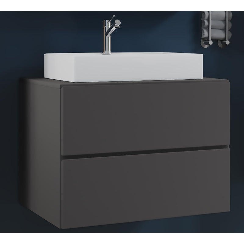 Luce di Ezooza Set Bagno 2 Pezzi Mobile Extra Large con 2 cassetti e Lavabo sospesi, Antracite , lavabo Bianco