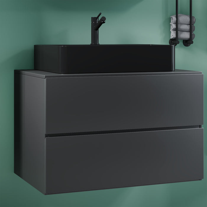 Luce di Ezooza Set Bagno 2 Pezzi Mobile Extra Large con 2 cassetti e Lavabo sospesi, Antracite , lavabo Nero