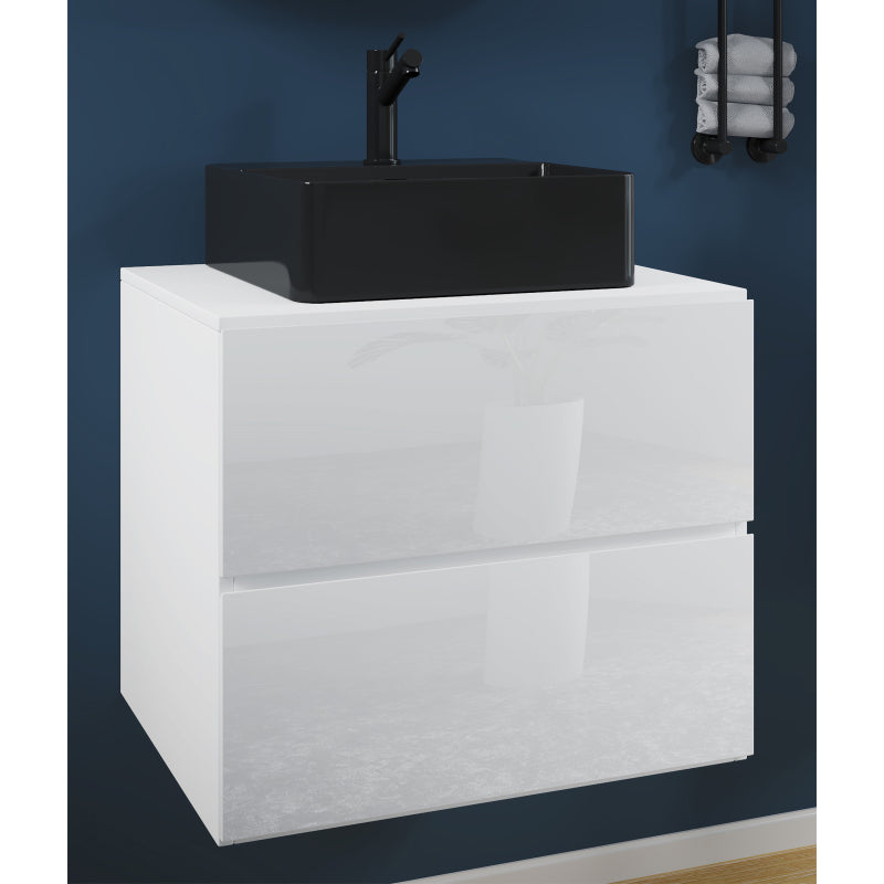 Luce di Ezooza Set Bagno 2 Pezzi Mobile Large con 2 cassetti e Lavabo sospesi , Bianco , lavabo Nero