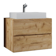 Luce di Ezooza Set Bagno 2 Pezzi Mobile Large con 2 cassetti e Lavabo sospesi , Rovere miele , lavabo Bianco