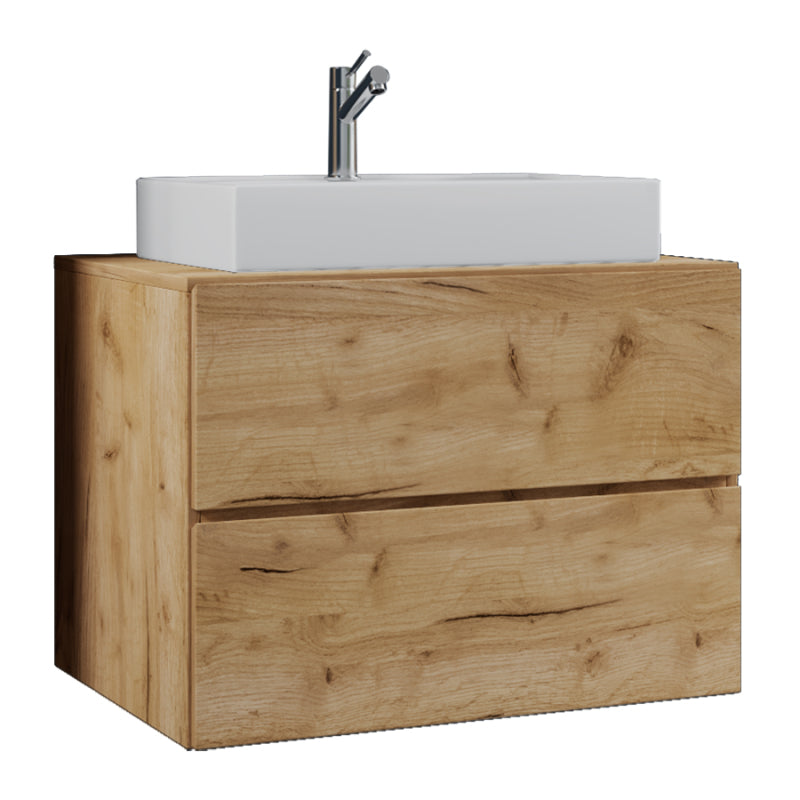 Luce di Ezooza Set Bagno 2 Pezzi Mobile Large con 2 cassetti e Lavabo sospesi , Rovere miele , lavabo Bianco