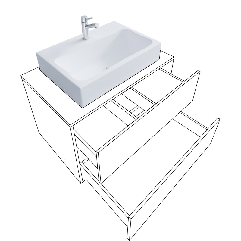 Luce di Ezooza Set Bagno 2 Pezzi Mobile Large con 2 cassetti e Lavabo sospesi , Bianco , lavabo Nero