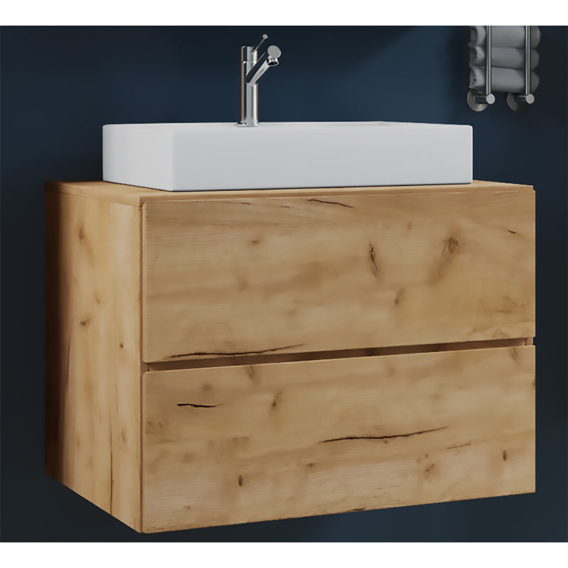 Luce di Ezooza Set Bagno 2 Pezzi Mobile Large con 2 cassetti e Lavabo sospesi , Rovere miele , lavabo Bianco