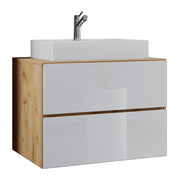 Luce di Ezooza Set Bagno 2 Pezzi Mobile Large con 2 cassetti e Lavabo sospesi , Rovere/Bianco , lavabo Bianco