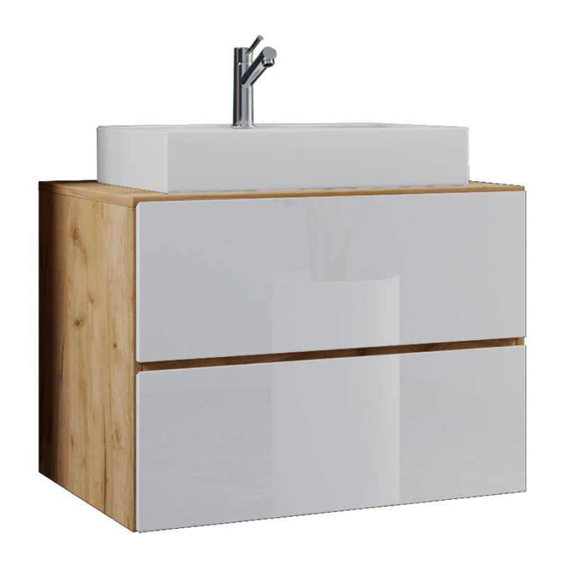 Luce di Ezooza Set Bagno 2 Pezzi Mobile Large con 2 cassetti e Lavabo sospesi , Rovere/Bianco , lavabo Bianco