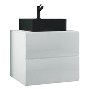 Luce di Ezooza Set Bagno 2 Pezzi Mobile Large con 2 cassetti e Lavabo sospesi , Bianco , lavabo Nero