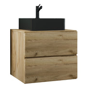 Luce di Ezooza Set Bagno 2 Pezzi Mobile Large con 2 cassetti e Lavabo sospesi , Rovere miele , lavabo Nero