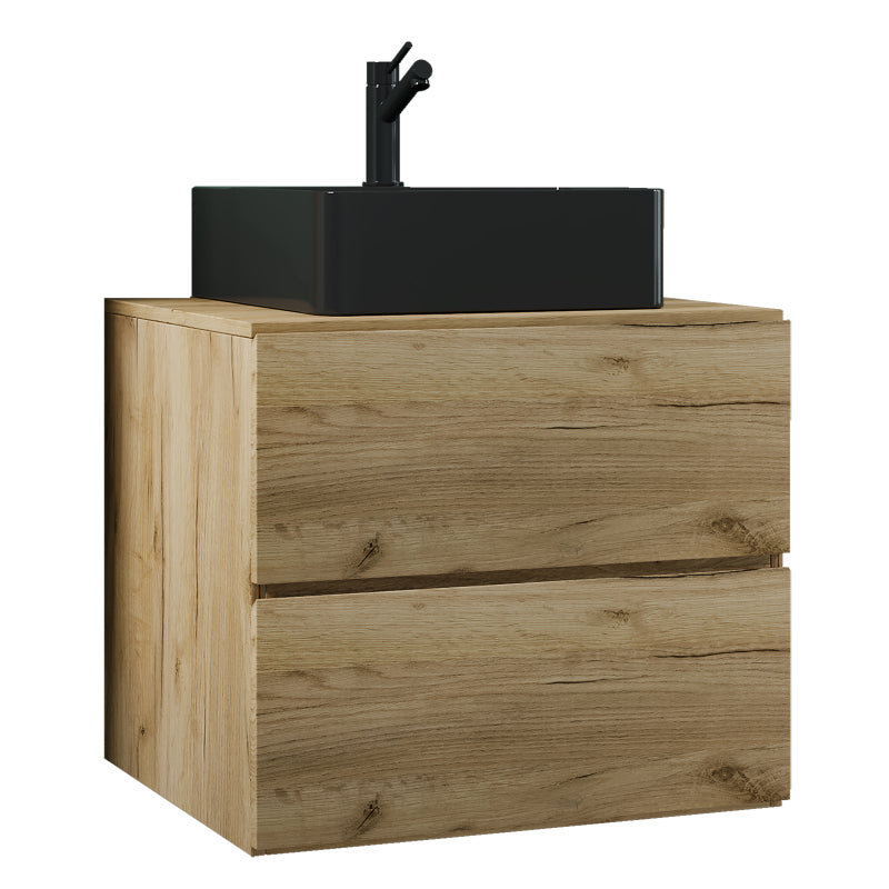 Luce di Ezooza Set Bagno 2 Pezzi Mobile Large con 2 cassetti e Lavabo sospesi , Rovere miele , lavabo Nero