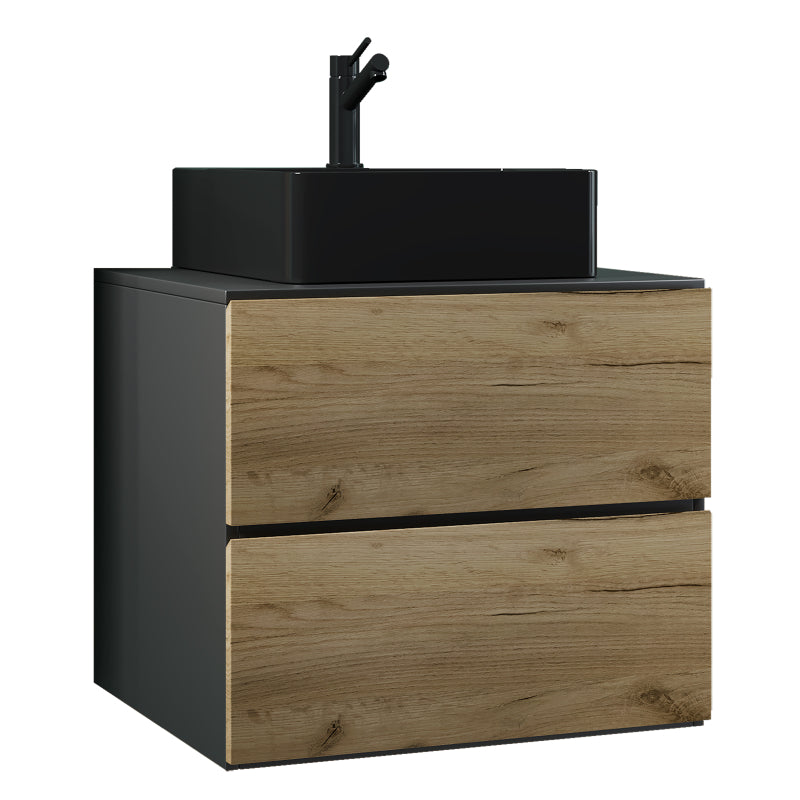 Luce di Ezooza Set Bagno 2 Pezzi Mobile Large con 2 cassetti e Lavabo sospesi , Antracite/Rovere , lavabo Nero