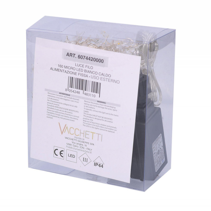 Luce filo 160 micro led stella bianco caldo cm 230alimentazione fissa uso esterno