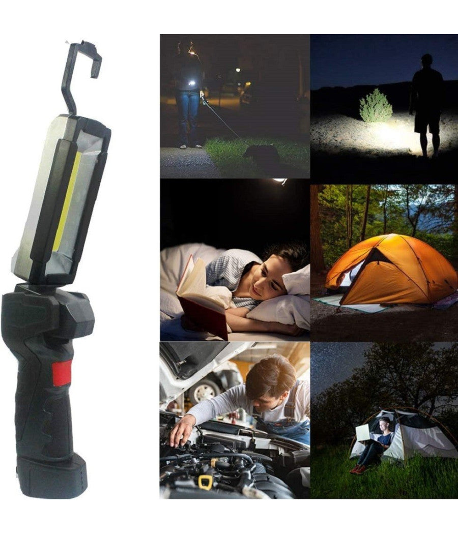 Luce Lavoro Led Ricaricabile Usb Torcia Attacco Magnetico 5 Modalità  Antiscivolo         