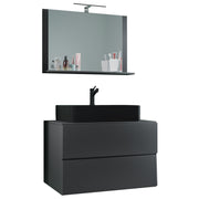 Luce Mobile Sospeso con 2 cassetti Extra Large con lavabo in ceramica di alta qualità e specchio, Antracite , lavabo Nero