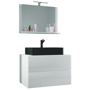 Luce di Ezooza Mobile Sospeso con 2 cassetti Extra Large con lavabo in ceramica di alta qualità e specchio, Bianco , lavabo Nero