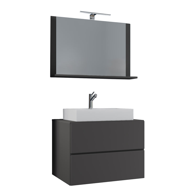Luce di Ezooza Mobile Sospeso con 2 cassetti Large con lavabo in ceramica di alta qualità e specchio, Antracite , lavabo Bianco