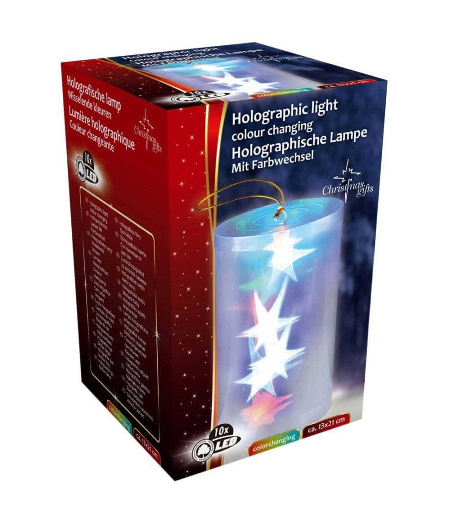 Luce Natalizia Olografica 10 Led Tubo A Cilindro Stelle A Batteria Decorazione         