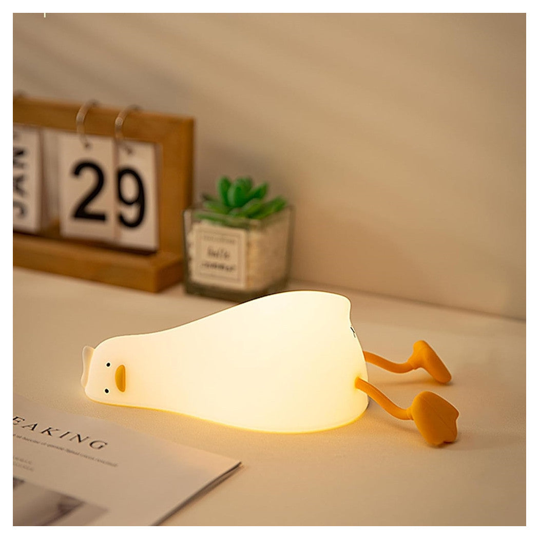 Trade Shop - Luce Notturna Forma Anatra Sdraiata In Silicone Lampada Ricaricabile Usb A Led Touch         