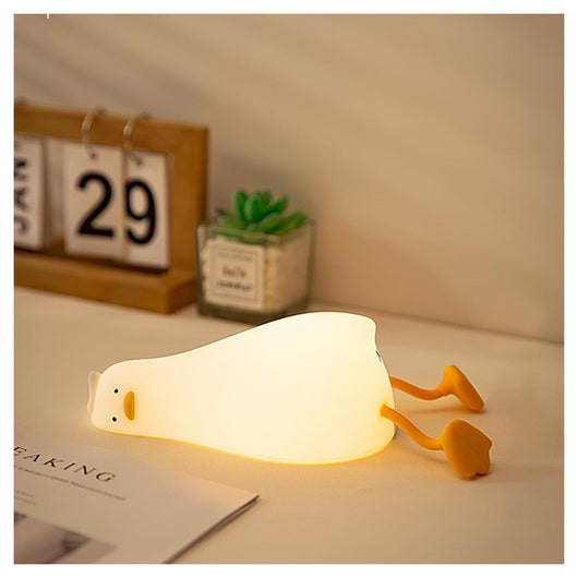 Trade Shop - Luce Notturna Forma Anatra Sdraiata In Silicone Lampada Ricaricabile Usb A Led Touch         