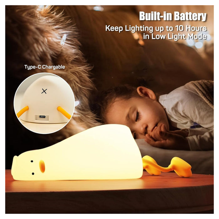 Trade Shop - Luce Notturna Forma Anatra Sdraiata In Silicone Lampada Ricaricabile Usb A Led Touch         