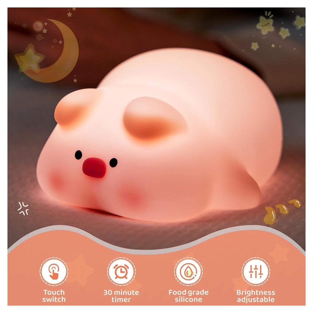 Trade Shop - Luce Notturna Forma Maiale Per Bambini In Silicone Dimmerabile Lampada Ricaricabile         
