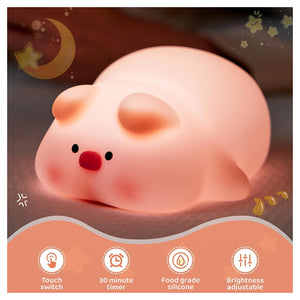 Trade Shop - Luce Notturna Forma Maiale Per Bambini In Silicone Dimmerabile Lampada Ricaricabile         