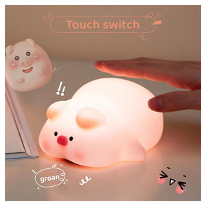 Trade Shop - Luce Notturna Forma Maiale Per Bambini In Silicone Dimmerabile Lampada Ricaricabile         