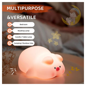Trade Shop - Luce Notturna Forma Maiale Per Bambini In Silicone Dimmerabile Lampada Ricaricabile         