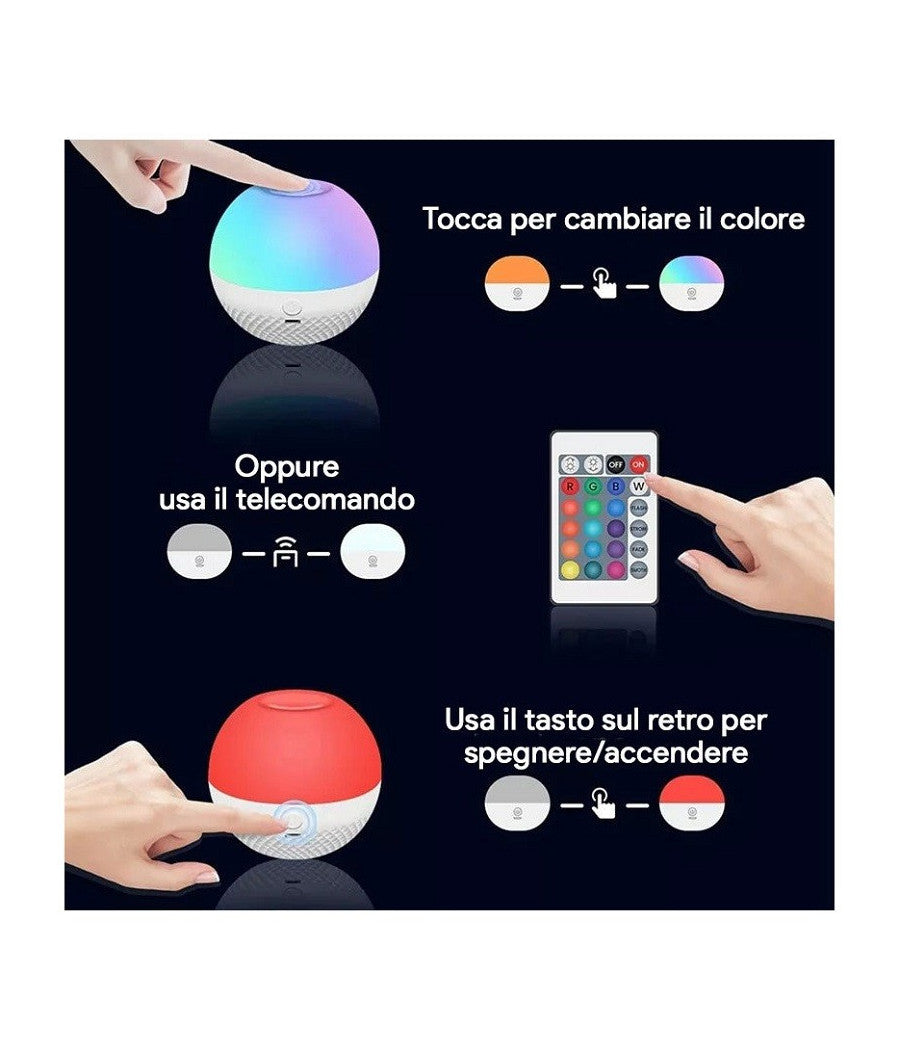 Trade Shop - Luce Notturna Led Rgb Telecomando Batteria Ricaricabile 1.8 Watt Dc5v Cy-pg01 -