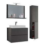 Luce Set Bagno 4 Pezzi Mobile sospeso 2 casetti con lavabo bianco large in ceramica include 1 Colonna e specchio, Antracite