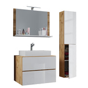 Luce Set Bagno 4 Pezzi Mobile sospeso 2 casetti con lavabo bianco XL in ceramica incl Colonna e specchio, Rov.Bianco