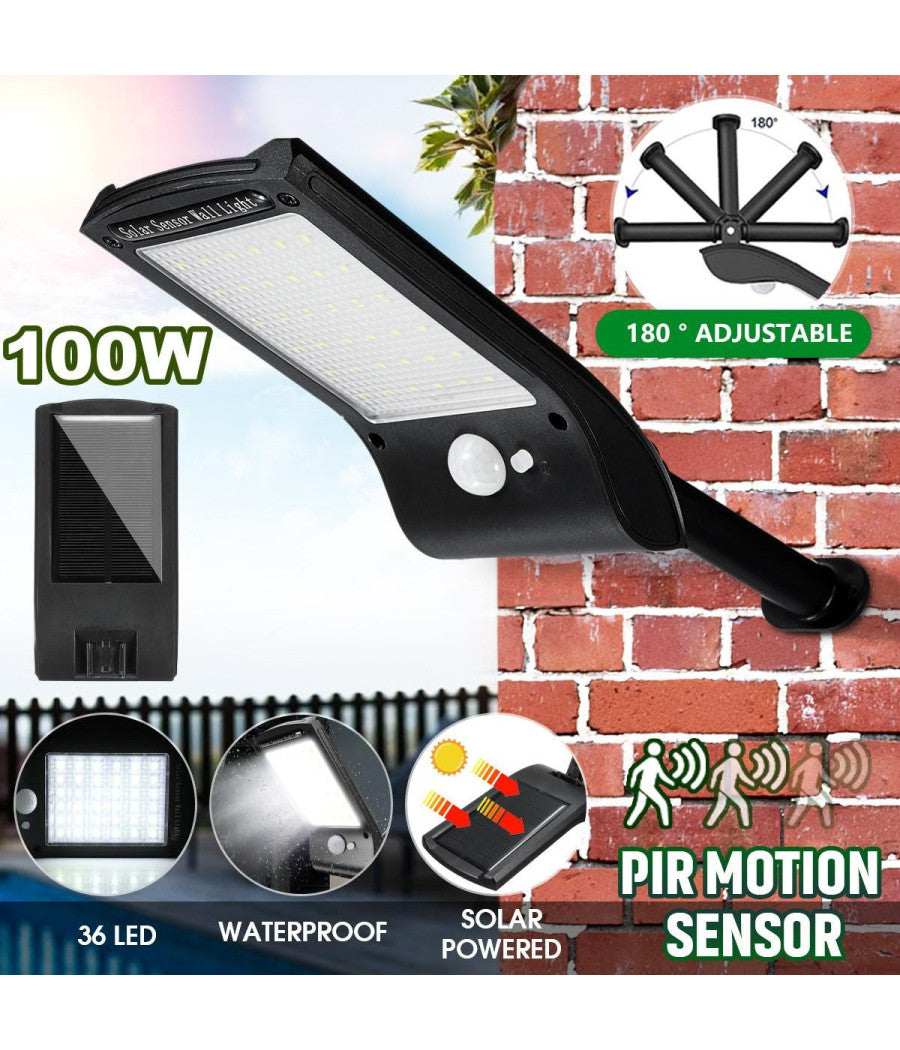 Luce Solare Applique 36 Led Da Parete Sensore Di Movimento Giardino Linq L808b         