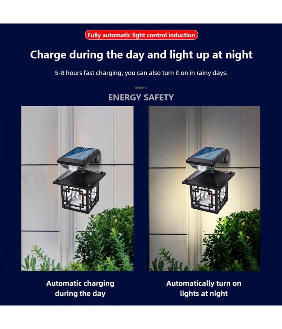 Luce Solare Da Esterno Sensore Movimento Ip65 Lampada Da Parete Giardino Cortile         