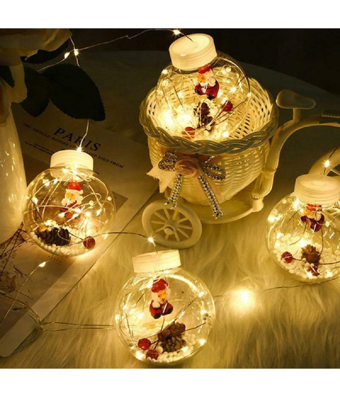 Luci Di Natale 10 Sfere Babbo Natale Tenda Natalizia Luminosa Luce Bianca Fredda         